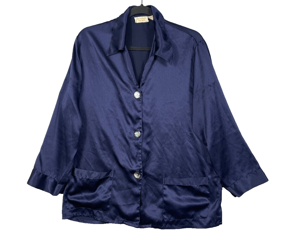 Victoria's Secret Gold Label Vintage Satin Button Up Night Shirt Womens Size S